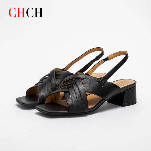 【37|39】CHCH编织凉鞋女新时尚真皮露趾方头镂空罗马鞋CO1B2131 商品图0