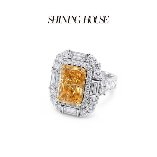 ShiningHouse[培育] 彩钻系列 18k金钻石戒指 雷迪恩形5克拉钻人工真钻人造钻石K金戒指时尚钻石戒指卓越匠心奢耀臻献【此商品不支持7天无理由退货退款】 商品图1