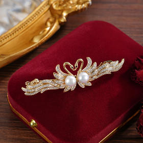 子佩集【天鹅恋曲】珍珠惜王妃发夹【HBFJ034】7mm珠镀金天鹅2601