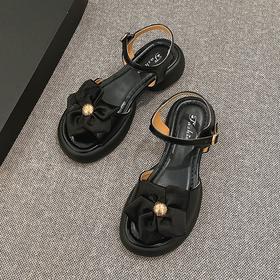 【软皮版新厚底凉鞋】小个子花朵休闲百搭 舒适超美露趾凉鞋女士平底鞋 