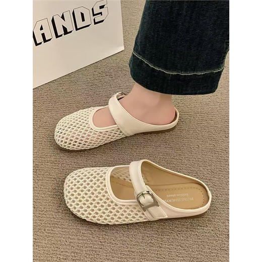 【夏季网红镂空配裙子凉拖】新款爆款平底网纱半拖ins 百搭透气包头拖鞋 商品图1