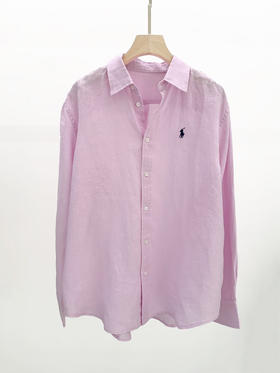 经典版型粉色亚麻衬衫 淡淡的樱花粉 不挑年龄的少女感 100%优质亚麻 吸湿速干 自然褶皱 好打理 宽松H版型 肩线自然垂落