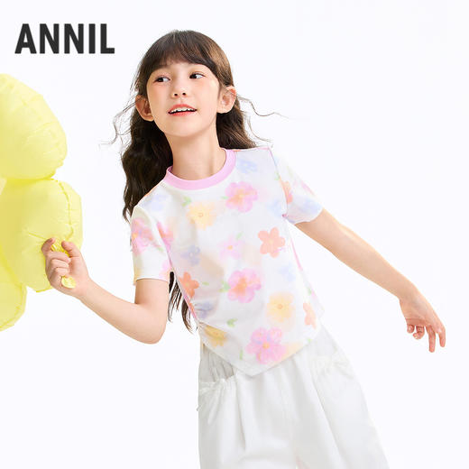 女童圆领短袖针织衫夏季新款安奈儿童装EG621639 商品图2
