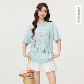 西遇印花短袖T恤女2026年夏季新款慵懒风宽松圆领休闲半截袖上衣SS060244