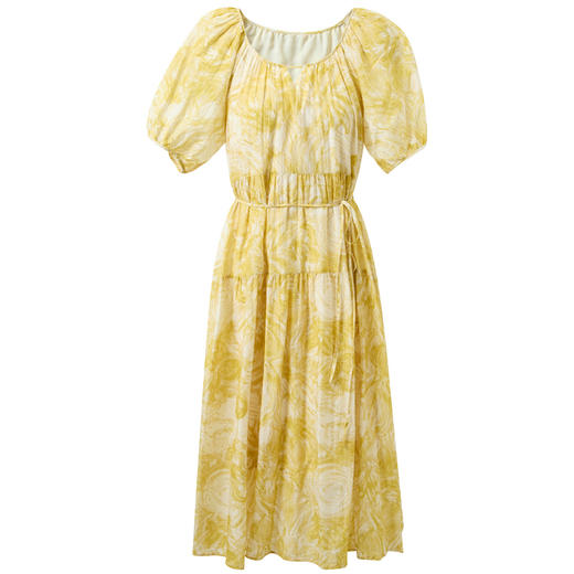 【桑蚕丝】三彩2026夏季新款圆领连衣裙短袖印花大摆A字长裙M 商品图4