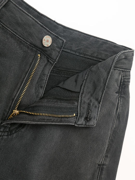 黑灰做旧牛仔半身裙女 高腰直筒中裙 复古显瘦遮胯 A 字裙 商品图1