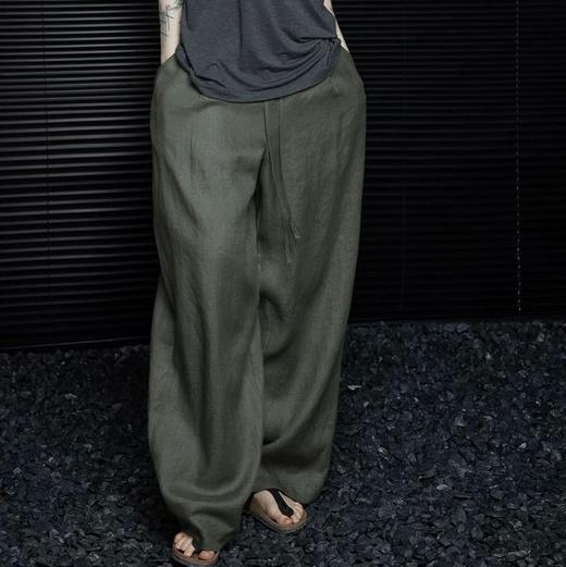 松针绿亚麻阔腿裤 超稀缺的天然亚麻 轻薄透气 宽松阔腿显瘦 商品图6