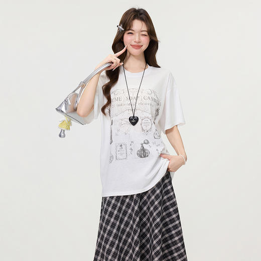 西遇印花短袖T恤女2026年夏季新款慵懒风宽松圆领休闲半截袖上衣SS060244 商品图3