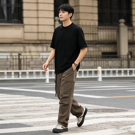 【49.9元2件】230G重磅精梳纯棉T恤宽松圆领正肩情侣款大码短袖三本针百搭潮流半袖S-XL★娃娃优选 商品图9