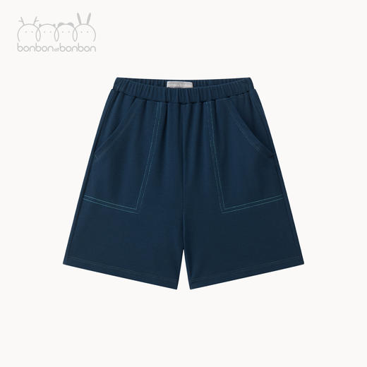 深蓝刺绣细节T恤/短裤套装 商品图4