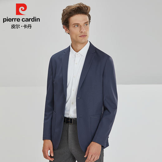 皮尔卡丹纯色平驳领贴袋磨毛无里两粒扣针织西服PXK06012 商品图1