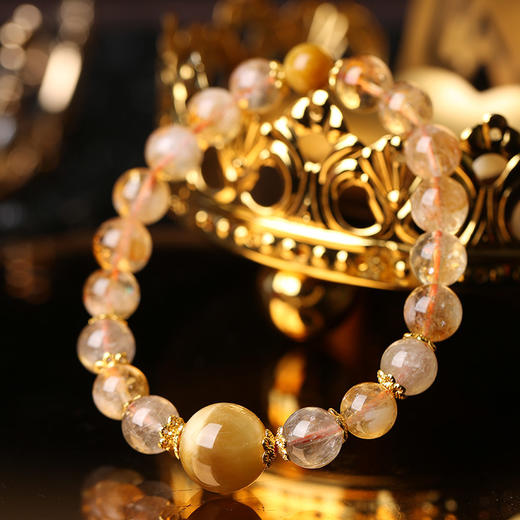 【祈愿吉品】「金运升腾」黄塔晶金发晶金虎眼手链 商品图1