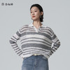 【商场同款】CNK6416  “ 条纹镂空衫 ”轻亚麻混纺 干爽舒适 宽松版型舒适自在POLO领毛衫 商品缩略图0