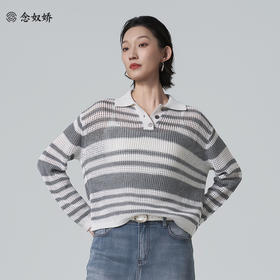 【商场同款】CNK6416  “ 条纹镂空衫 ”轻亚麻混纺 干爽舒适 宽松版型舒适自在POLO领毛衫