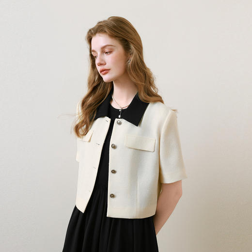 【商场同款】诗凡黎撞色翻领短外套2025夏新款米色上衣3G4110341 商品图2