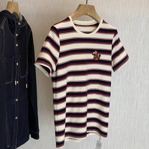 专柜品质！！质感巨出众！2026之家色织长绒棉经典撞色条纹刺绣短袖T恤女款！ 商品图3