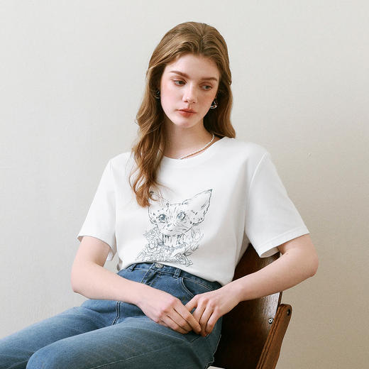【商场同款】诗凡黎全棉印花T恤2025夏新款休闲短袖上衣3G4100711 商品图2