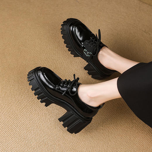 【预售5天】英伦风厚底真皮乐福鞋女系带深口单鞋小个子增高百搭小皮鞋MWLR&WW56905 商品图2