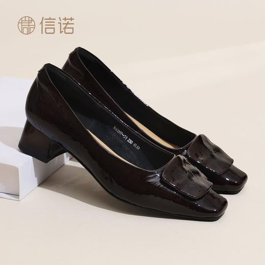 信诺妈妈鞋粗跟通勤单鞋女真皮方头中老年一脚蹬皮鞋2026春季新款X6C097-51 商品图9