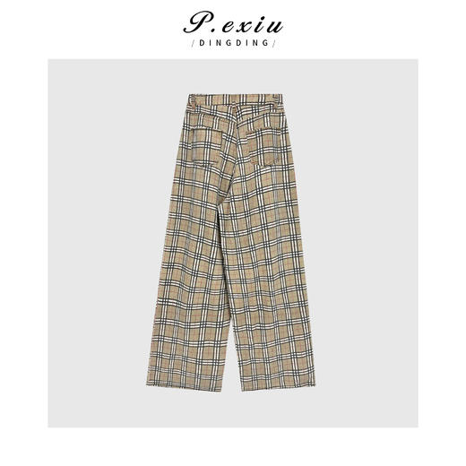 03-4潘依绣丁丁宠粉潘依绣【自在生活】松弛慵懒风100棉格纹休闲裤 D6264 商品图2