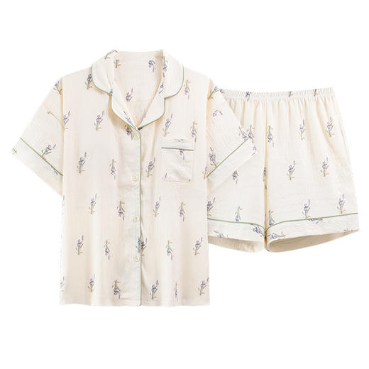 【夏季新款开衫睡衣】云朵棉短袖短裤带胸垫 甜美可爱ins韩版家居服  商品图4