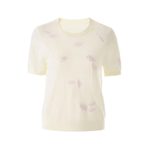 「高货wl」全新升级【铂金会员183/天猫249/差价66】(12047)洛诗琳美丽诺羊毛针织T恤2026新款花朵刺绣显瘦针织上衣 商品图4