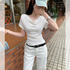 西遇法式荡领短袖T恤女2026年夏季新款莱赛尔天丝纯欲褶皱上衣SS060236 商品缩略图4
