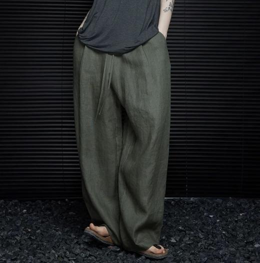 松针绿亚麻阔腿裤 超稀缺的天然亚麻 轻薄透气 宽松阔腿显瘦 商品图4