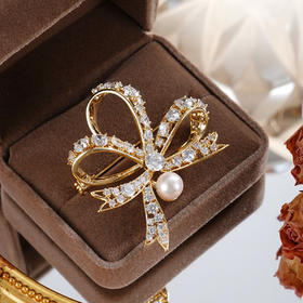 子佩集【清辉织梦】珍珠惜王妃胸针【XXXZ248】7mm珠镀金丝带蝴蝶结2601