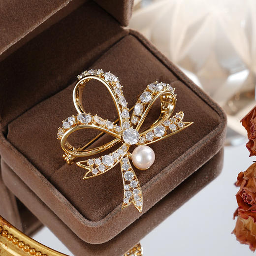 子佩集【清辉织梦】珍珠惜王妃胸针【XXXZ248】7mm珠镀金丝带蝴蝶结2601 商品图0