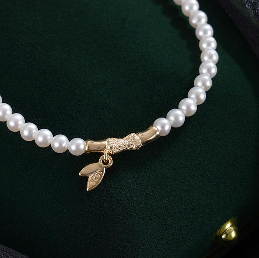 子佩集【筠心雅颂】银S925珍珠惜王妃手链【MLSL004】3mm珠镀金竹叶2601 商品图1