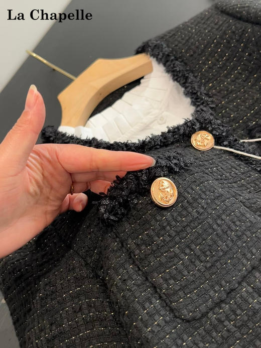 天猫同步【巴黎细闪！】拉夏贝尔/La Chapelle羊毛混纺别致U领单排扣设计气质编织短款通勤香风外套女 商品图7