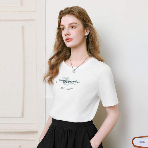 【商场同款】诗凡黎凉感印花T恤2025夏新款针织短袖上衣3G4100701 商品图4