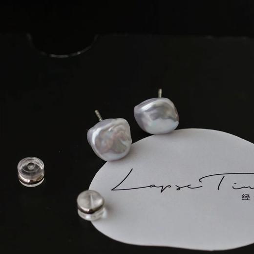 稀有天然银河系巴洛克天然淡水珍珠碎银耳钉 商品图3