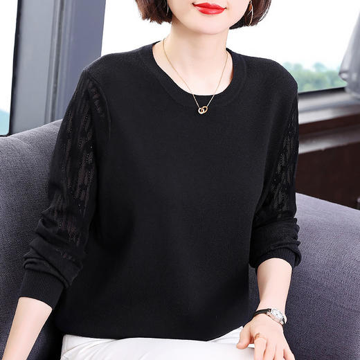 长袖黑色针织衫女2026年新款春秋妈妈毛衣大码蕾丝打底衫内搭上衣 商品图2