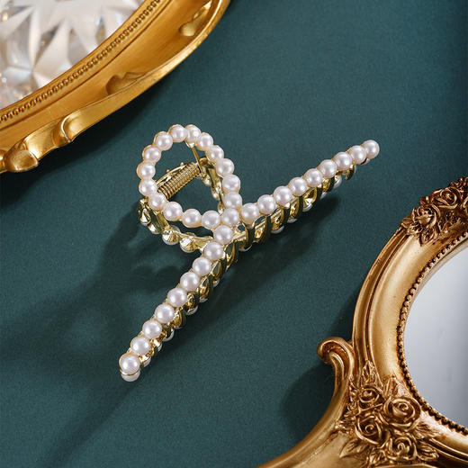 子佩集【凝露女神】珍珠惜王妃发夹【HBFJ038】6mm珠镀金抓夹丝带2601 商品图0