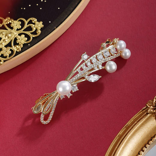 子佩集【岁岁璀璨】珍珠惜王妃发夹【HBFJ028】5.7-7.7mm珠镀金麦穗蝴蝶结2601 商品图0