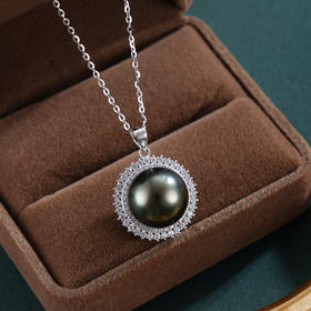 子佩集【玄华凝香】银S925珍珠惜王妃套链【HJYDZ009】12mm珠圆环黑珠2601