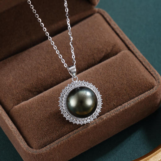 子佩集【玄华凝香】银S925珍珠惜王妃套链【HJYDZ009】12mm珠圆环黑珠2601 商品图0