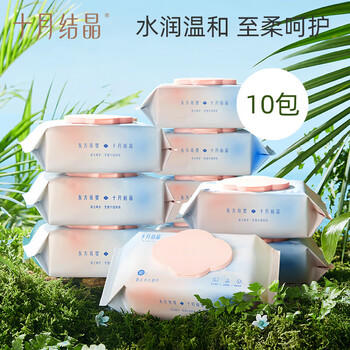 十月结晶婴儿湿巾80抽*10包 宝宝手口专用水润温和擦屁屁加厚湿纸巾 商品图1