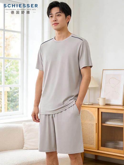 【50S椰油莫代尔系列】SCHIESSER德国舒雅男士圆领短袖短裤套装（莫代尔+粘纤）35/22929H 商品图0