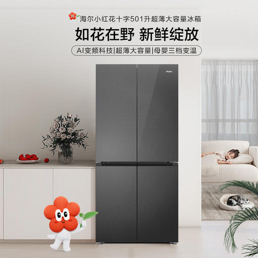 小红花系列海尔(Haier)501升十字对开门超薄冰箱 三挡变温 彩晶玻璃面板 BCD-501WGHTDEDBXU1 商品图0