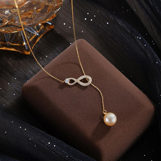 子佩集【爱意无垠】银S925珍珠惜王妃套链【HJYTL010】9.2mm珠镀金8字金色珠吊球2601 商品图0