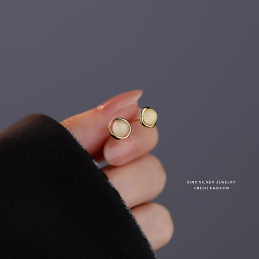 【小清欢】s999足银猫眼石耳钉耳饰【YXS-CE170】 商品图2