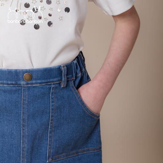 撞色绣花牛仔裙 商品图2