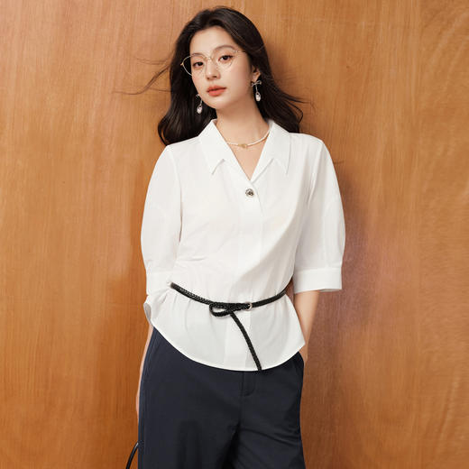 【商场同款】诗凡黎翻领通勤衬衫2025秋新款七分袖上衣3G7121241 商品图0