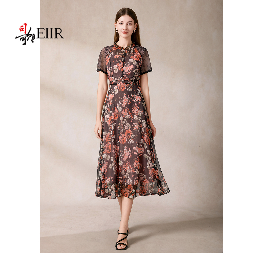 司歌收腰显瘦短袖度假裙连衣裙雪纺中长款裙A911323X