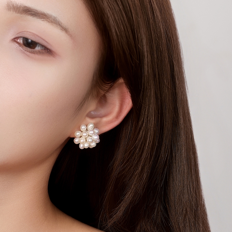 IIPO宜珠宜宝「编织系列」天然淡水珍珠复古爆米花耳环银针(礼盒装)