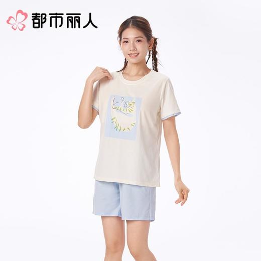 都市丽人睡衣女士睡衣薄家居服睡衣女士棉质短袖套装有杯垫女装短袖短裤LHC2J7 商品图1