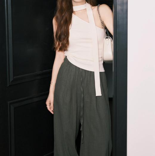 松针绿亚麻阔腿裤 超稀缺的天然亚麻 轻薄透气 宽松阔腿显瘦 商品图1